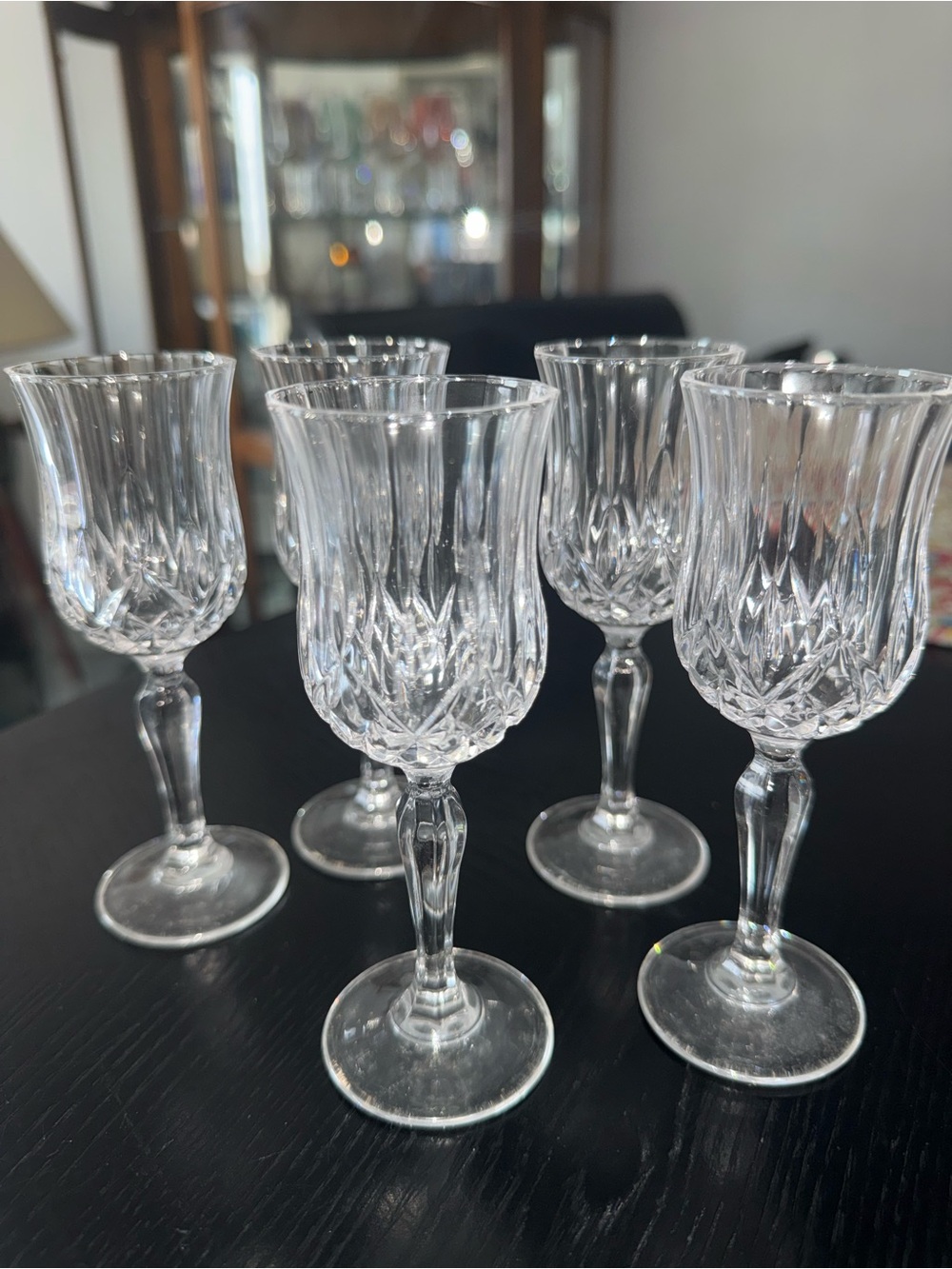 Crystal Cut Glass Wine Goblets - Clear Set of 5